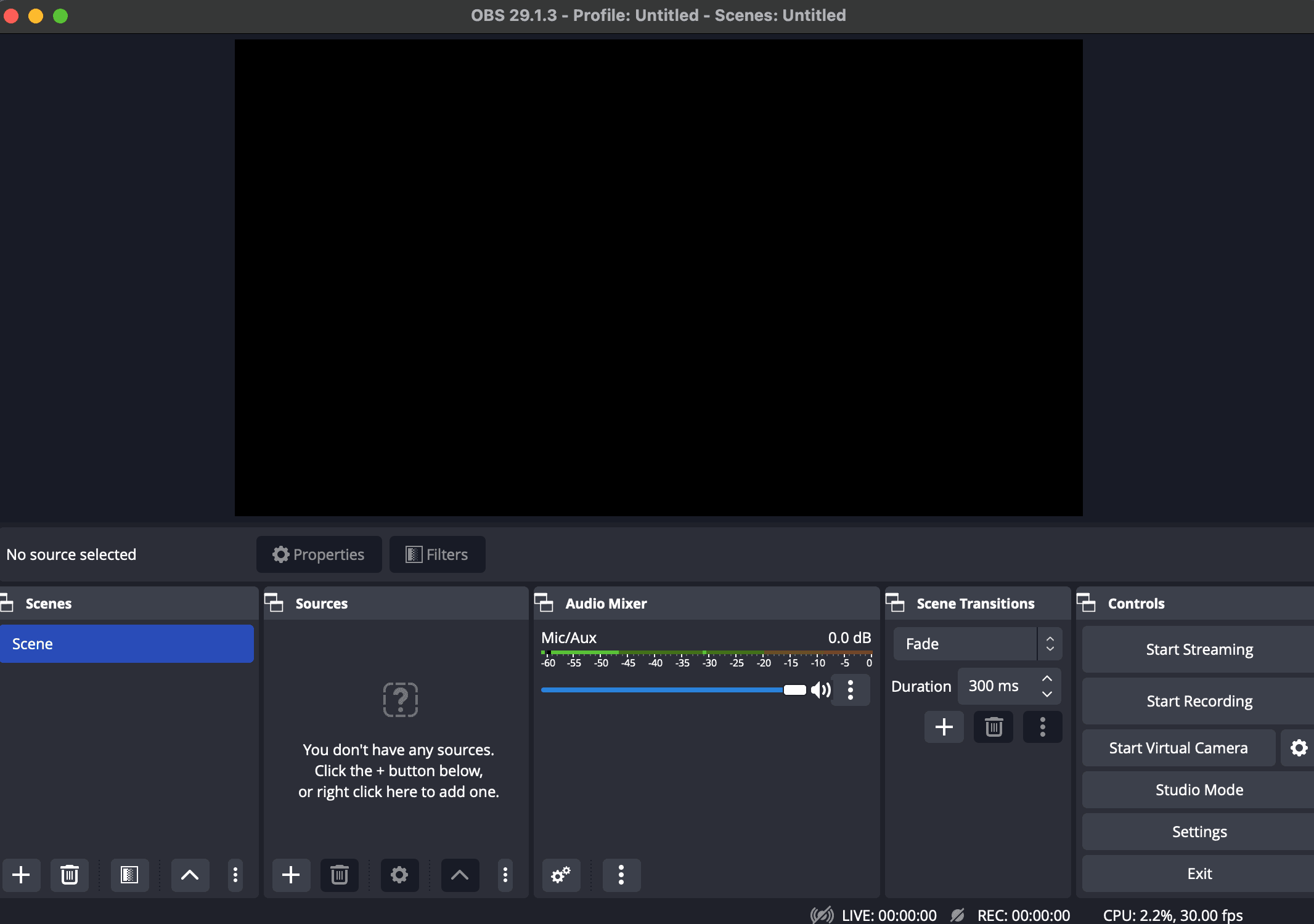 the OBS UI on mac